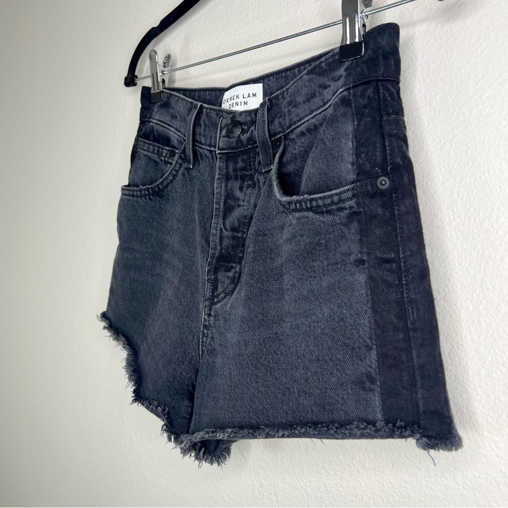 Derek Lam 10 Crosby DREW Two-Tone Black Denim High Rise Cut Off Jean Shorts - Picture 6 of 14